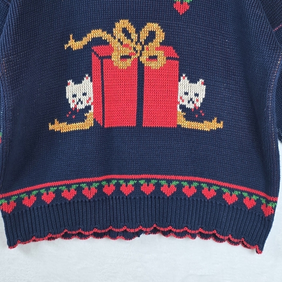 Vintage 90s Ugly Christmas Instarsia Knit Cat Cardigan Sweater Granny Festive L - Picture 6 of 16